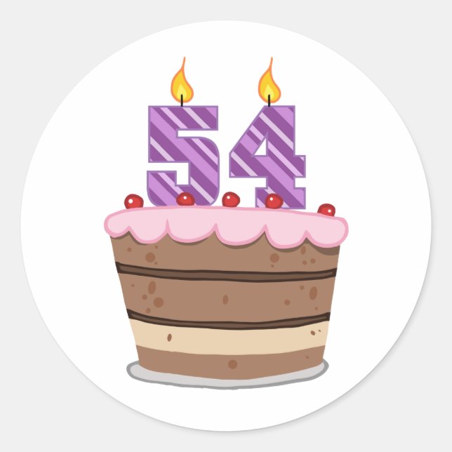 Age 54 on Birthday Cake Classic Round Sticker (Front)