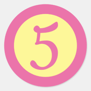 Age 5 Number Customisable Pink Text on Yellow Classic Round Sticker