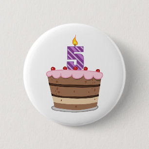 Age 5 on Birthday Cake 6 Cm Round Badge