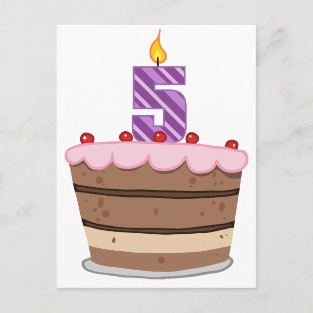 Age 5 on Birthday Cake Postcard (Front)