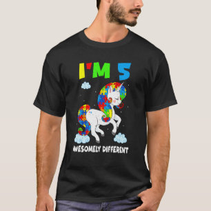 Age 5 Year Old Birth Unicorn Puzzle April Autism A T-Shirt