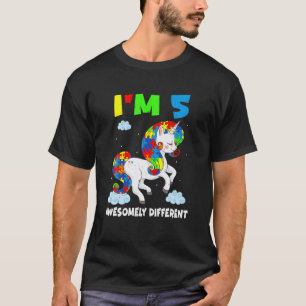Age 5 Year Old Birth Unicorn Puzzle April Autism A T-Shirt