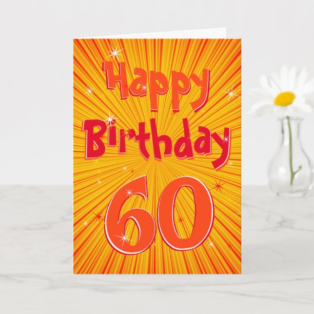 Age 60 Fun Radial Sunburst Orange 60th Birthday Card (Small Plant)