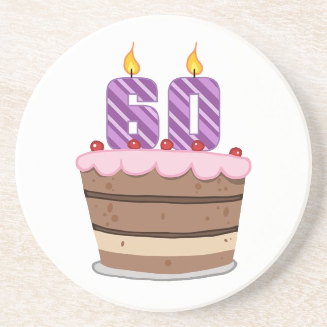Age 60 on Birthday Cake Coaster (Front)