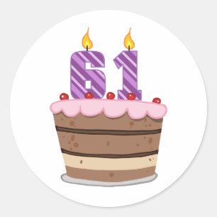 Age 61 on Birthday Cake Classic Round Sticker