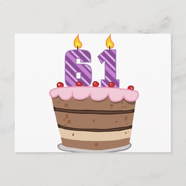 Age 61 on Birthday Cake Postcard (Front)