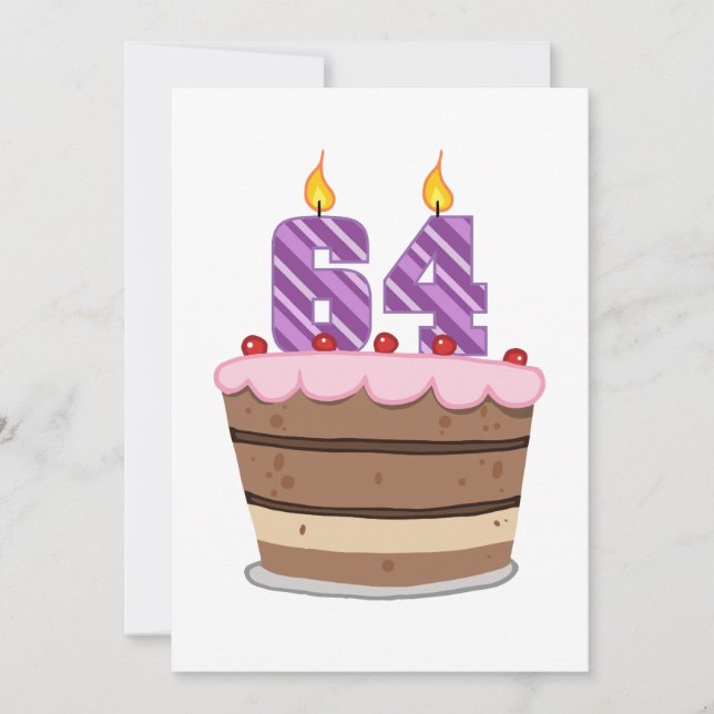Age 64 on Birthday Cake Card (Front)