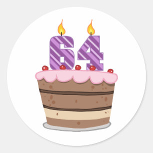 Age 64 on Birthday Cake Classic Round Sticker