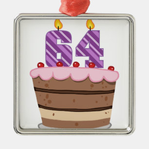 Age 64 on Birthday Cake Metal Ornament
