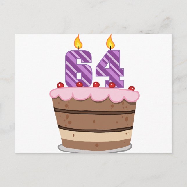 Age 64 on Birthday Cake Postcard (Front)