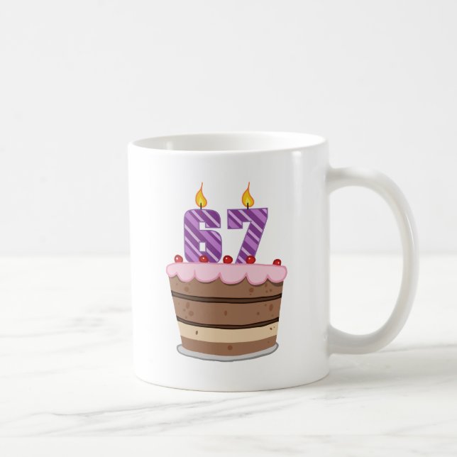 Age 67 on Birthday Cake Coffee Mug (Right)