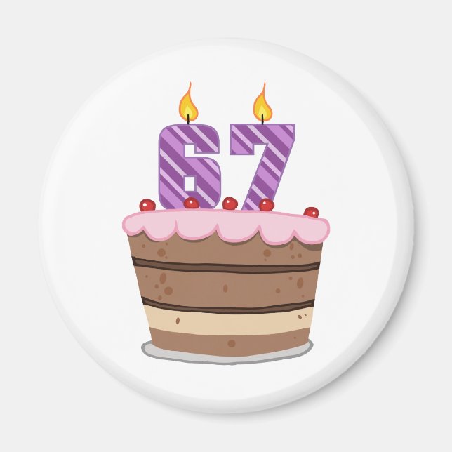 Age 67 on Birthday Cake Magnet (Front)