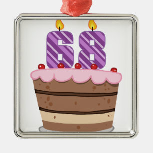Age 68 on Birthday Cake Metal Tree Decoration
