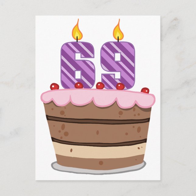 Age 69 on Birthday Cake Postcard (Front)