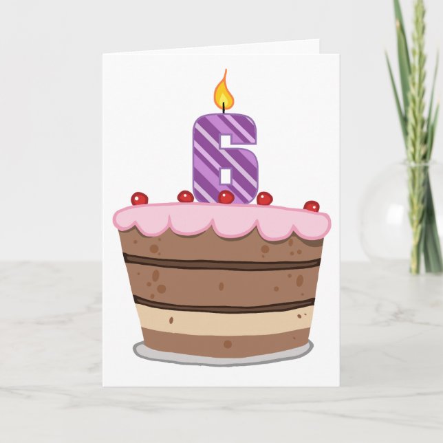 Age 6 on Birthday Cake Card (Front)