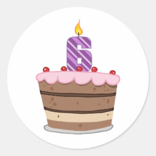 Age 6 on Birthday Cake Classic Round Sticker
