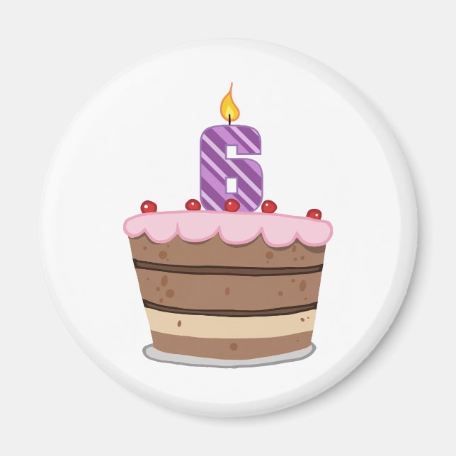 Age 6 on Birthday Cake Magnet (Front)