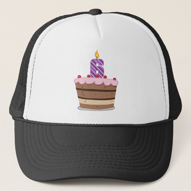 Age 6 on Birthday Cake Trucker Hat (Front)