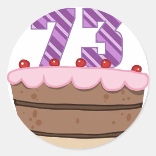 Age 73 on Birthday Cake Classic Round Sticker