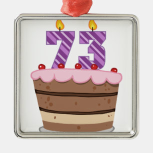 Age 73 on Birthday Cake Metal Tree Decoration