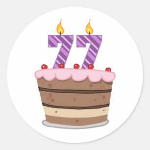 Age 77 on Birthday Cake Classic Round Sticker
