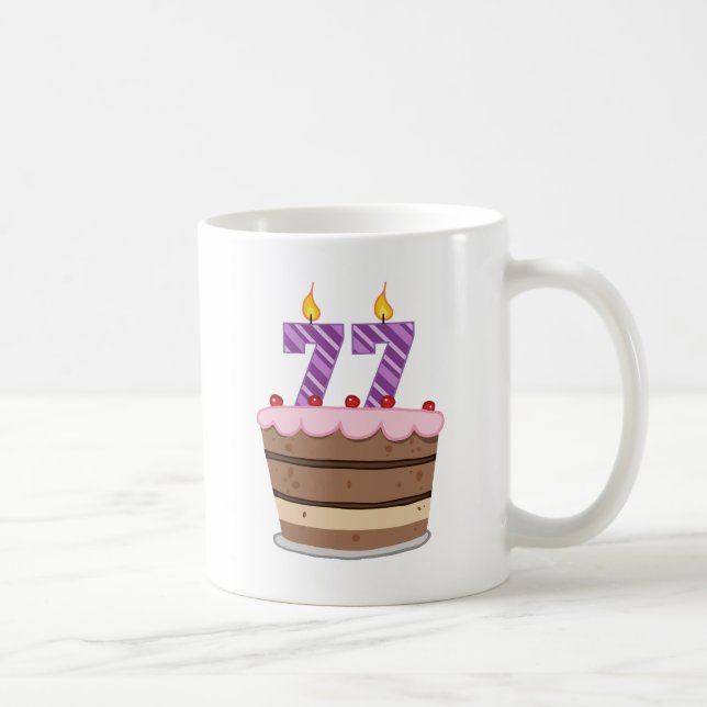 Age 77 on Birthday Cake Coffee Mug (Right)