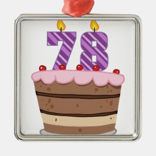 Age 78 on Birthday Cake Metal Ornament