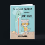 Age 7 Brother Birthday Beach Funny Cool Racoon  Card<br><div class="desc">To greet your handsome brother a happy 7th birthday, you have the option to give him to card to do just that. Most importantly, you can also have the front personalised with his name. He will surely appreciate getting this card from you and love the cool racoon that come with...</div>
