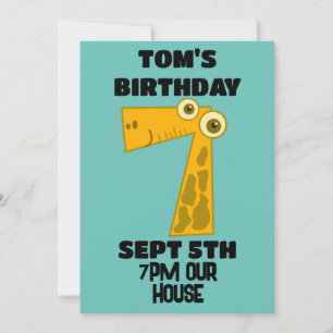 AGE 7 GIRAFFE 7TH BIRTHDAY PARTY INVITATIONS