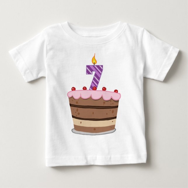Age 7 on Birthday Cake Baby T-Shirt (Front)