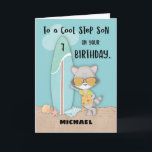 Age 7 Step Son Birthday Beach Funny Cool Racoon  Card<br><div class="desc">With this card,  you would be able to send personalised 7th birthday greetings to a step son of your once he celebrates. This fun card is sure to make his birthday celebration cooler.</div>