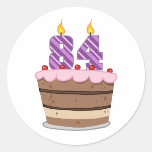 Age 84 on Birthday Cake Classic Round Sticker