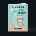 Age 8 Son Birthday Beach Funny Cool Racoon Card<br><div class="desc">For his upcoming 8th birthday happening soon. You can surprise your beloved son with this card. This features a racoon who just like him,  who,  just like him,  is a certified beach lover and surfing fanatic. So start personalising this card before ordering your copy.</div>