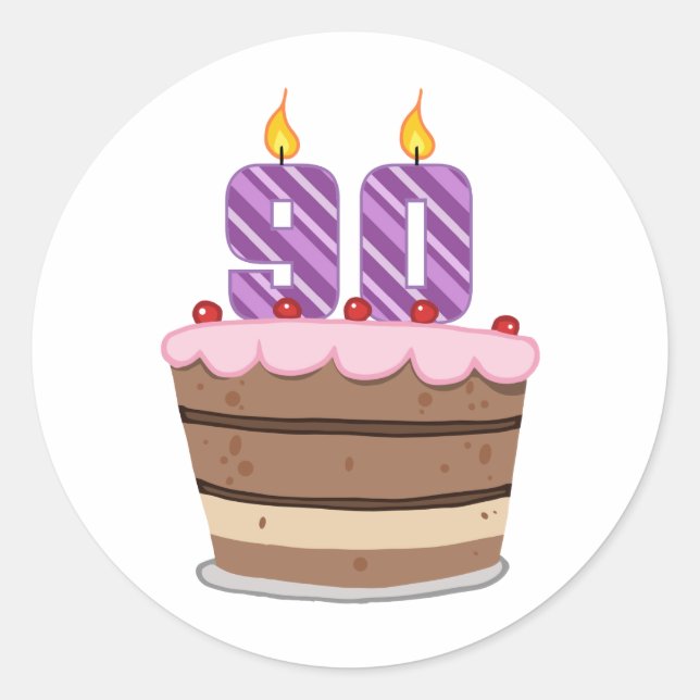 Age 90 on Birthday Cake Classic Round Sticker (Front)