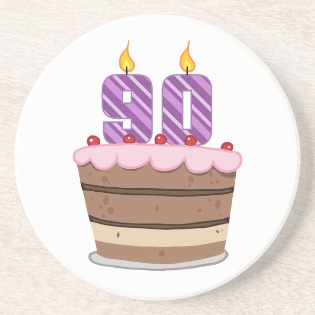 Age 90 on Birthday Cake Coaster (Front)