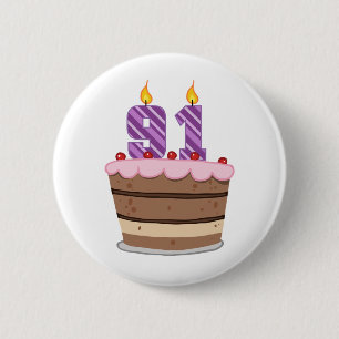 Age 91 on Birthday Cake 6 Cm Round Badge