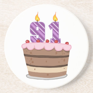 Age 91 on Birthday Cake Coaster