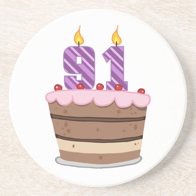 Age 91 on Birthday Cake Coaster (Front)