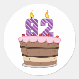Age 92 on Birthday Cake Classic Round Sticker