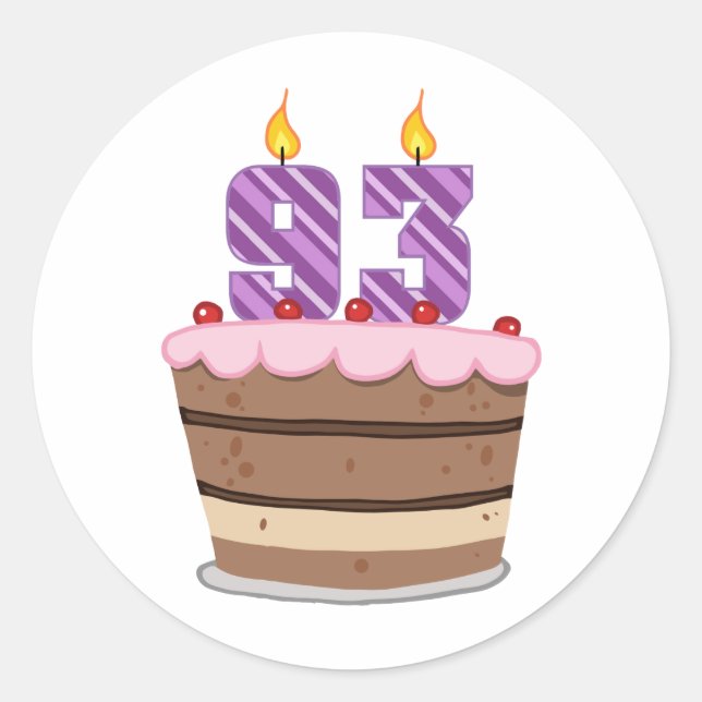 Age 93 on Birthday Cake Classic Round Sticker (Front)