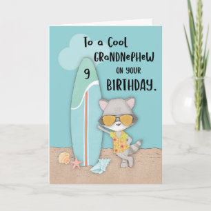 Age 9 Grandnephew Birthday Beach Funny Racoon Card