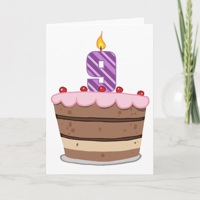 Age 9 on Birthday Cake Card (Front)