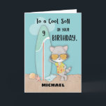 Age 9 Son Birthday Beach Funny Cool Racoon Card<br><div class="desc">Your son will be thrilled once he received this card from you as you greet him a happy 9th birthday. He will surely appreciate the fact that this card was personalised by you just for him. What are you waiting for? Get his name on that cover right now!</div>