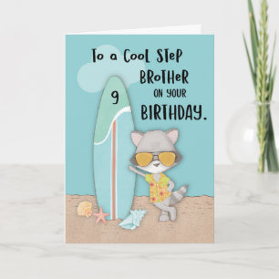 Age 9 Step Brother Birthday Beach Funny Racoon Card