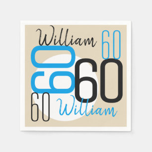 Age and Name 60th Birthday Blue Beige Napkin