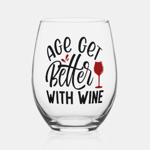 Age gets better with wine funny birthday wine love stemless wine glass