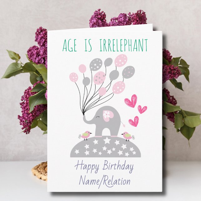 Age is Irrelephant Cute Elephant Funny Birthday Card (Creator Uploaded)