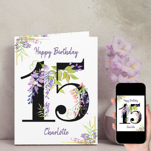 Age Number 15 Floral Personalised 15th Birthday Card