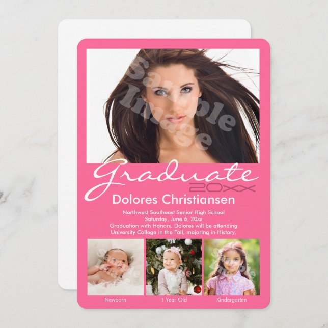 Age Progression Photo Pink Modern Graduation Invitation (Front/Back)