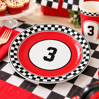 Age Race Car Birthday Chequered Flag Paper Plate